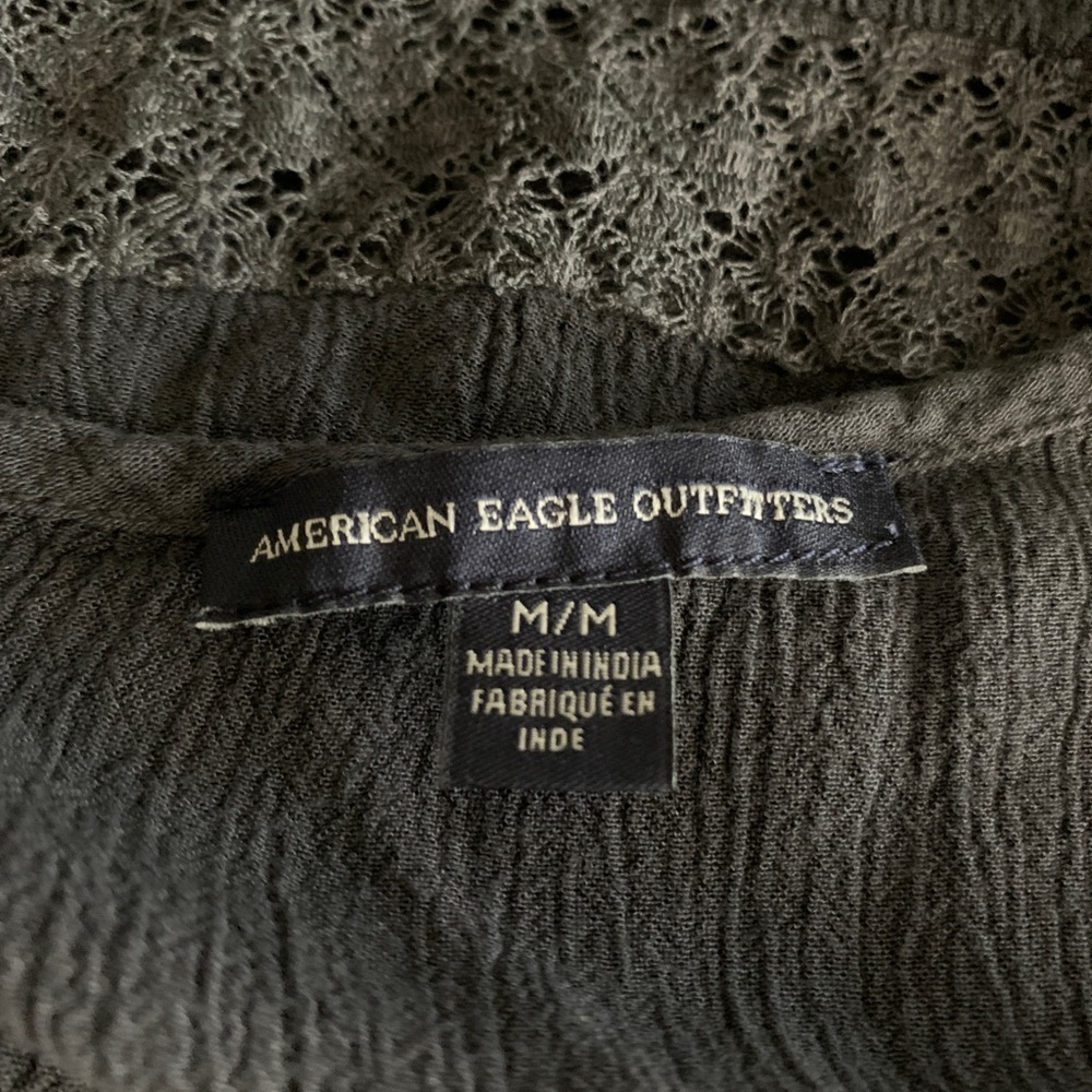 American Eagle Outfitters Grey Gauze Swing Dress 3/4 Sleeve Scoop Neck Size M - Picture 6 of 10